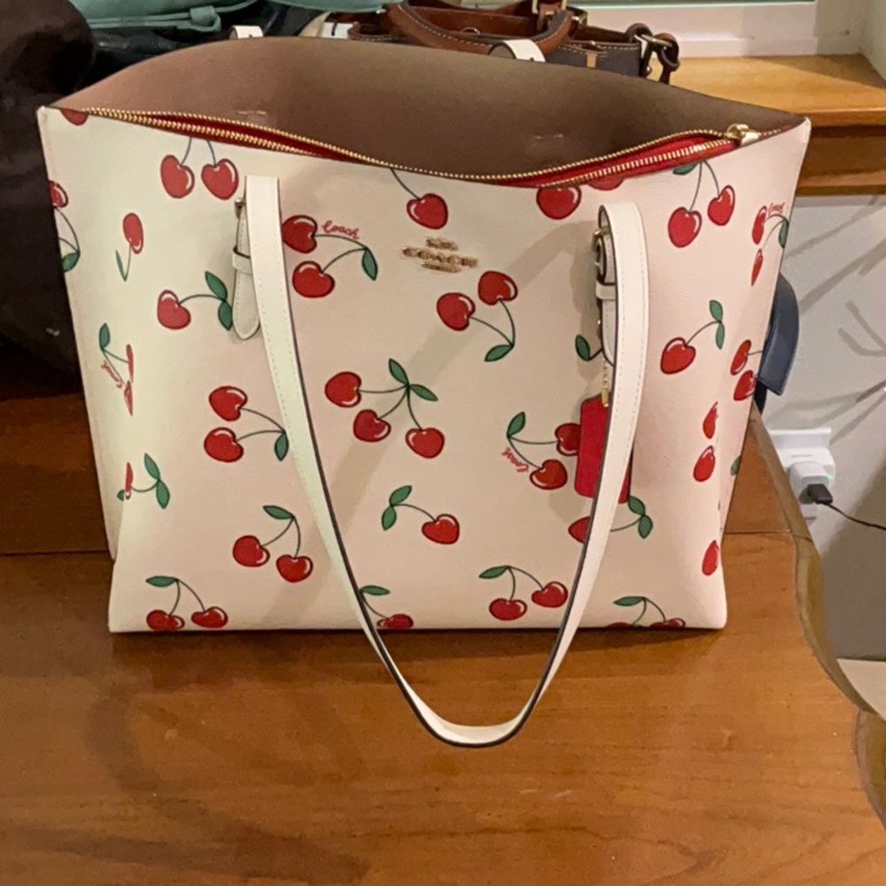 Coach White and Red Cherry Tote Bag